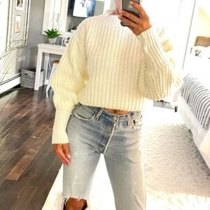 EVERTHREE Balloon Sleeve Chunky Sweater